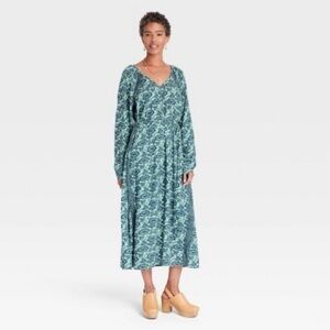 Knox Rose Maxi Dress Size XL Green Blue Floral Puff Sleeve Belted Spring Summer